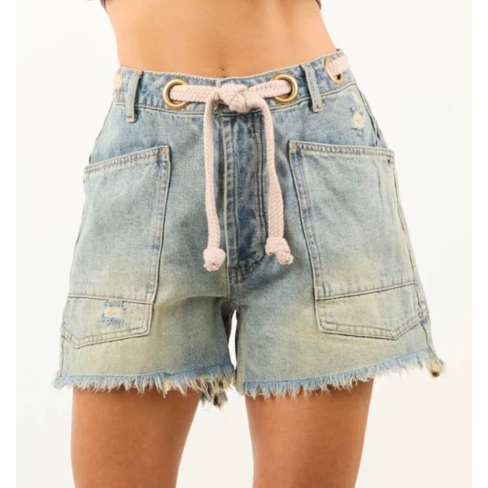 Bibi Shorts BIBI 100%cotton denim jean shorts braid rope belt NEW womens Medium - Picture 2 of 11